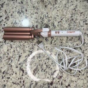 Conair Double Ceramic 3 Barrel Curling Iron Hair Waver Beachy Waves Rose Gold